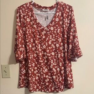 Zeagoo Red Floral Blouse